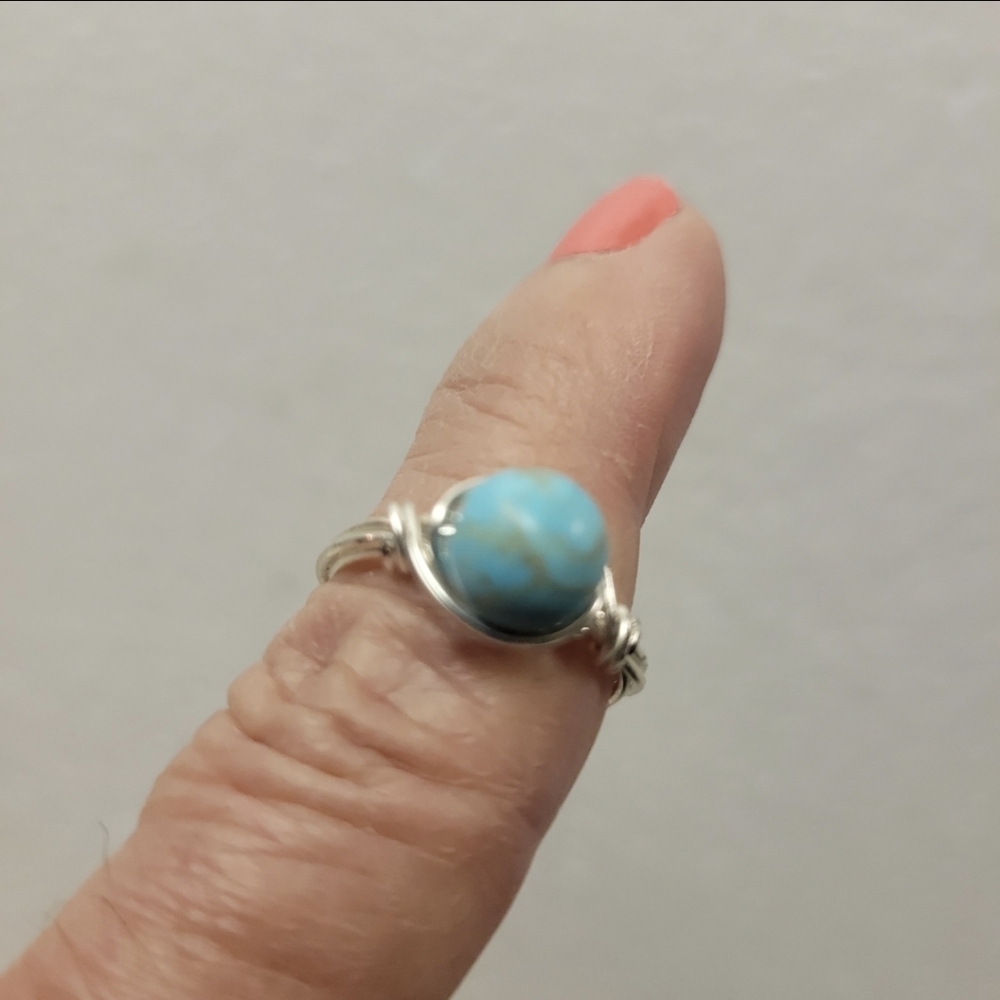Hand Crafted Silver and Natural Turquoise Bead Ring